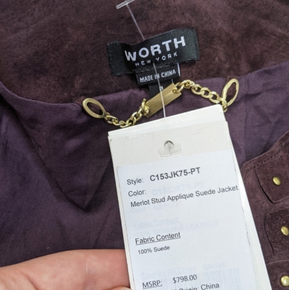Worth sleeveless vest genuine leather suede Outerwear round neck cropped brown M - Picture 11 of 11